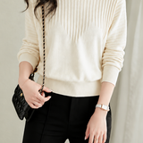 Elegant Off-Shoulder Ribbed Batwing Sleeve Knit Top
