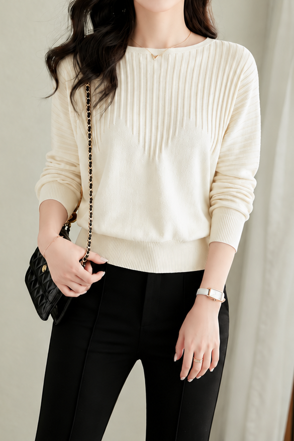 Elegant Off-Shoulder Ribbed Batwing Sleeve Knit Top