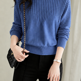 Elegant Off-Shoulder Ribbed Batwing Sleeve Knit Top
