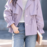 Casual Large Lapel Drawstring Tie Long Sleeve Trench Coat
