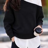 Casual Fake Two-Piece Lapel Color Block Long Sleeve Shirt