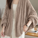 Casual Buttonless Wide Ribbed Batwing Sleeve Cardigan