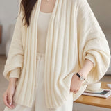 Casual Buttonless Wide Ribbed Batwing Sleeve Cardigan