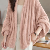 Casual Buttonless Wide Ribbed Batwing Sleeve Cardigan
