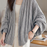 Casual Buttonless Wide Ribbed Batwing Sleeve Cardigan