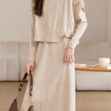 Casual Fake Two-Piece Side Tie Ribbed Knit Dress