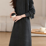 Casual Fake Two-Piece Side Tie Ribbed Knit Dress