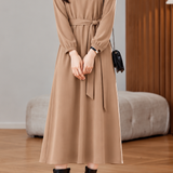 Casual Round Neck Lantern Sleeve Waist Tie Dress
