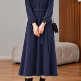 Casual Round Neck Lantern Sleeve Waist Tie Dress