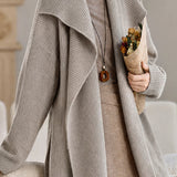 Casual Wide Lapel Drop‑Shoulder Waist‑Tie Long Sleeve Knit Cardigan