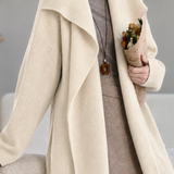 Casual Wide Lapel Drop‑Shoulder Waist‑Tie Long Sleeve Knit Cardigan