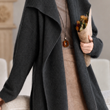 Casual Wide Lapel Drop‑Shoulder Waist‑Tie Long Sleeve Knit Cardigan