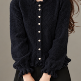 Elegant Ruffled Round Neck Long Sleeve Knit Cardigan