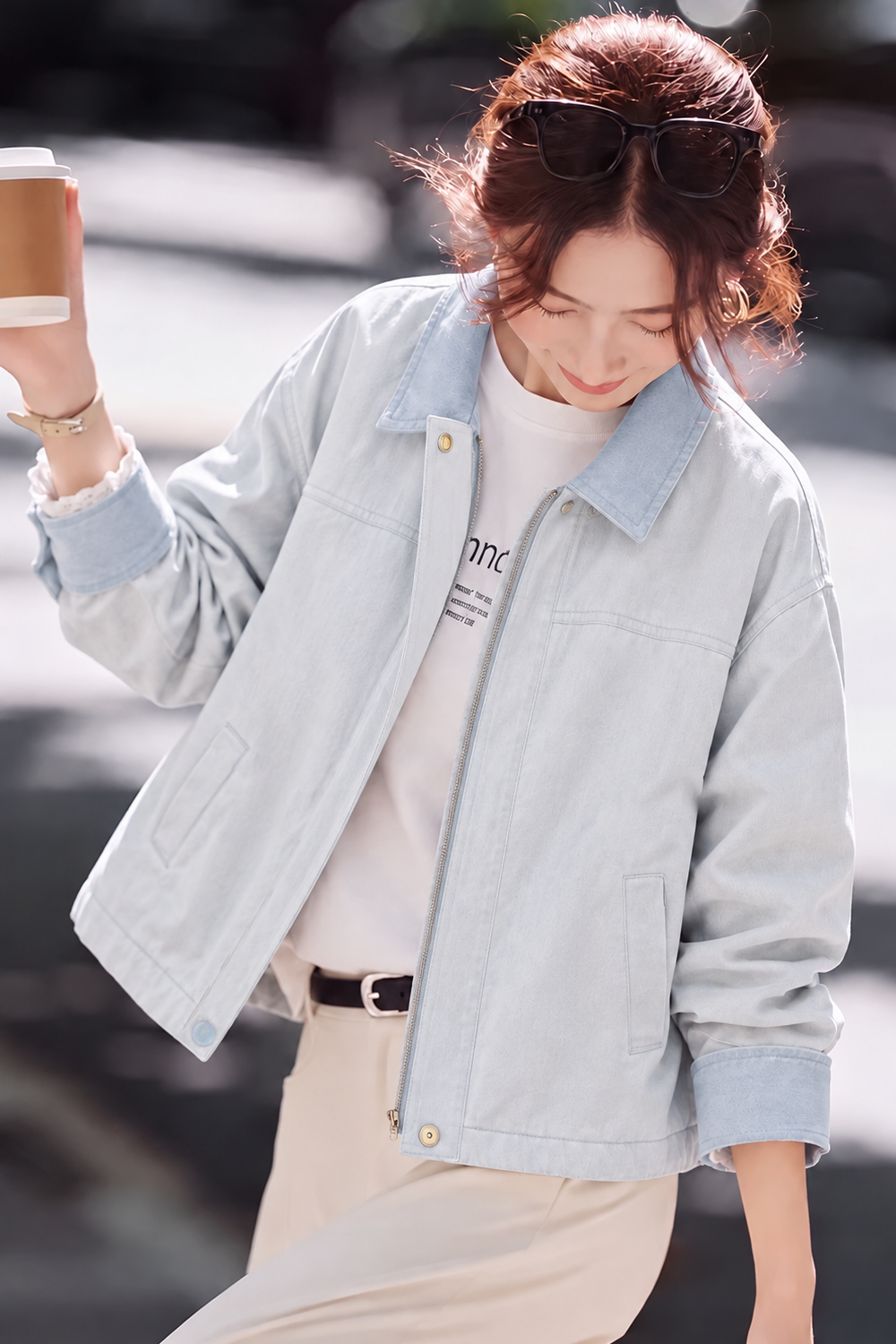 Casual Commuter Color‑Block Lapel Long Sleeve Jacket