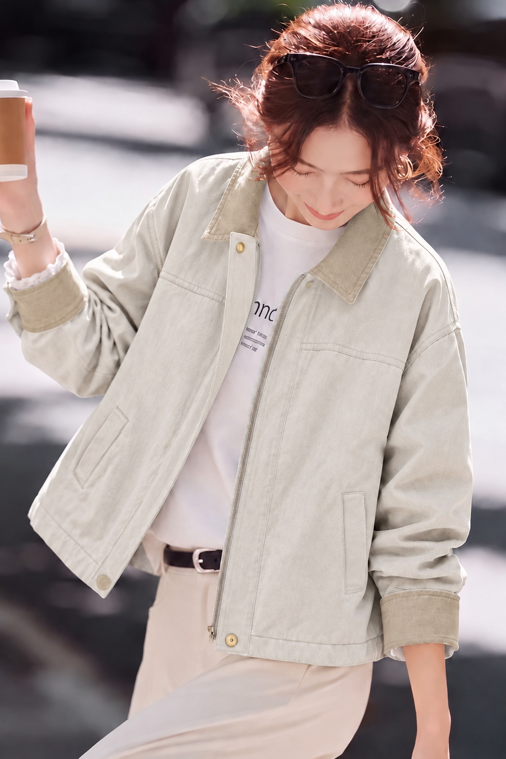 Casual Commuter Color‑Block Lapel Long Sleeve Jacket