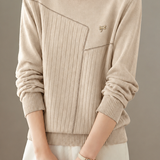 Elegant Round Neck Seamed Ribbed Long Sleeve Knit Top