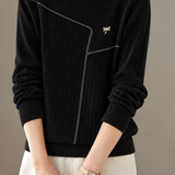 Elegant Round Neck Seamed Ribbed Long Sleeve Knit Top