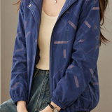 Casual Hooded Long Sleeve Coat With Abstract Geometric Print