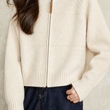 Elegant Round Neck Zipper Textured Long Sleeve Knit Cardigan