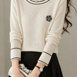 Exquisite Round Neck Jacquard Textured Long Sleeve Knit Top