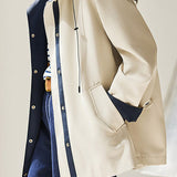 Casual Hooded Color Block Spliced Mid-Length Trench Coat