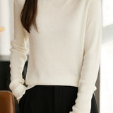 Elegant Polo Collar Cuff Slit Ribbed Knit Sweater