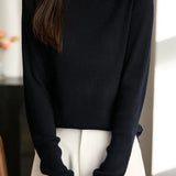 Elegant Polo Collar Cuff Slit Ribbed Knit Sweater