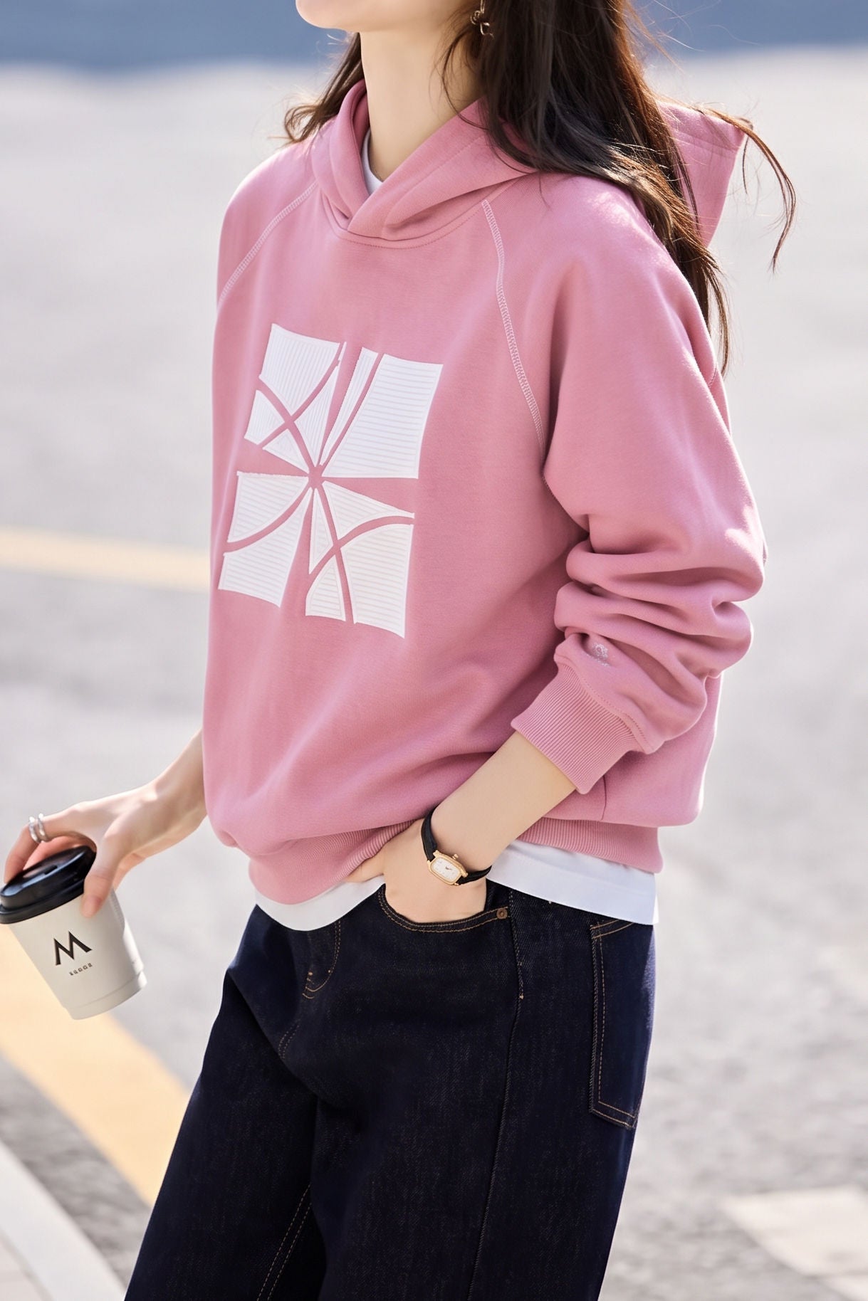 Casual Hooded Geometric Print Long Sleeve Sweatshirt