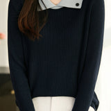 Intellectual Fake Two-Piece Color Block Lapel Ribbed Knit Sweater
