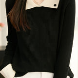 Intellectual Fake Two-Piece Color Block Lapel Ribbed Knit Sweater