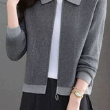 Casual Vintage Color Block Spliced Zip Knit Cardigan