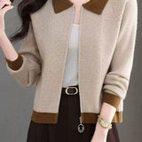 Casual Vintage Color Block Spliced Zip Knit Cardigan