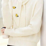 Elegant Scarf Collar Knit Sweater With 3D Pattern Decoration