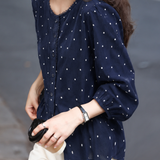 Vintage Ruffle Polka Dot Print 3/4 Sleeve Shirt