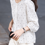 Vintage Ruffle Polka Dot Print 3/4 Sleeve Shirt