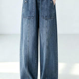 Casual High Waist Elastic Waist Wide Leg Pants