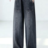 Casual High Waist Elastic Waist Wide Leg Pants