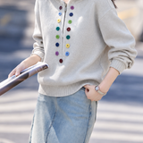 Casual Half Zip Colorful Button Hooded Knit Sweatshirt