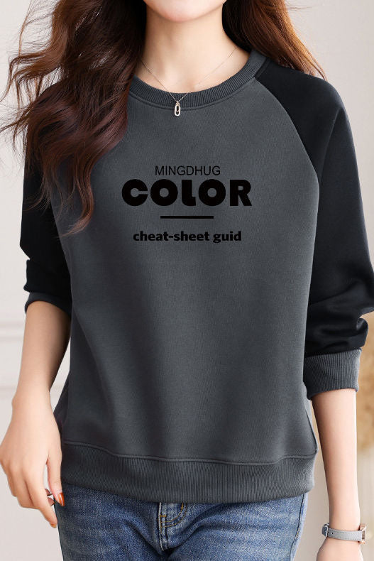 Casual Color Block Letter Print Raglan Long Sleeve Sweatshirt