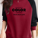 Casual Color Block Letter Print Raglan Long Sleeve Sweatshirt