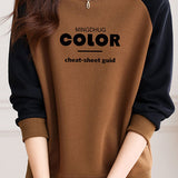 Casual Color Block Letter Print Raglan Long Sleeve Sweatshirt