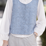 Pastoral Vintage Floral Hollow Embroidery Fake Two-Piece Top