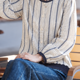 Vintage Stripe Embroidery Color Block Lace Trim Shirt