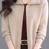 Casual Multi-Collar Zip Label Knit Cardigan