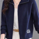 Casual Multi-Collar Zip Label Knit Cardigan