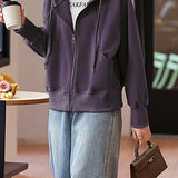 Casual Hooded Drawstring Long Sleeve Sweatshirt Jacket