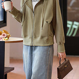 Casual Hooded Drawstring Long Sleeve Sweatshirt Jacket
