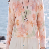 Casual Vacation Round Neck Watercolor Floral Long Sleeve Knit Sweater