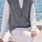 Casual Vacation Fake Two-Piece Round Neck Stripe Long Sleeve T-Shirt