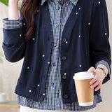 Exquisite Elegant Fake Two-Piece Lapel Polka Dot Long Sleeve Shirt